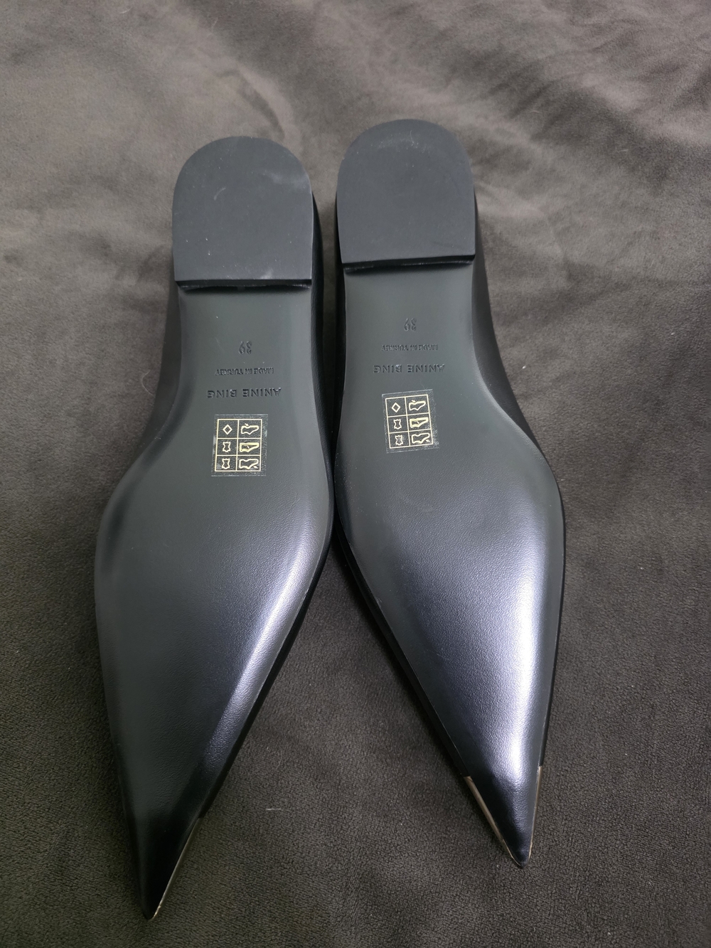 Anine Bing Black Leather Flats with Gold Toe Caps- NEVER WORN - Picture 2 of 4
